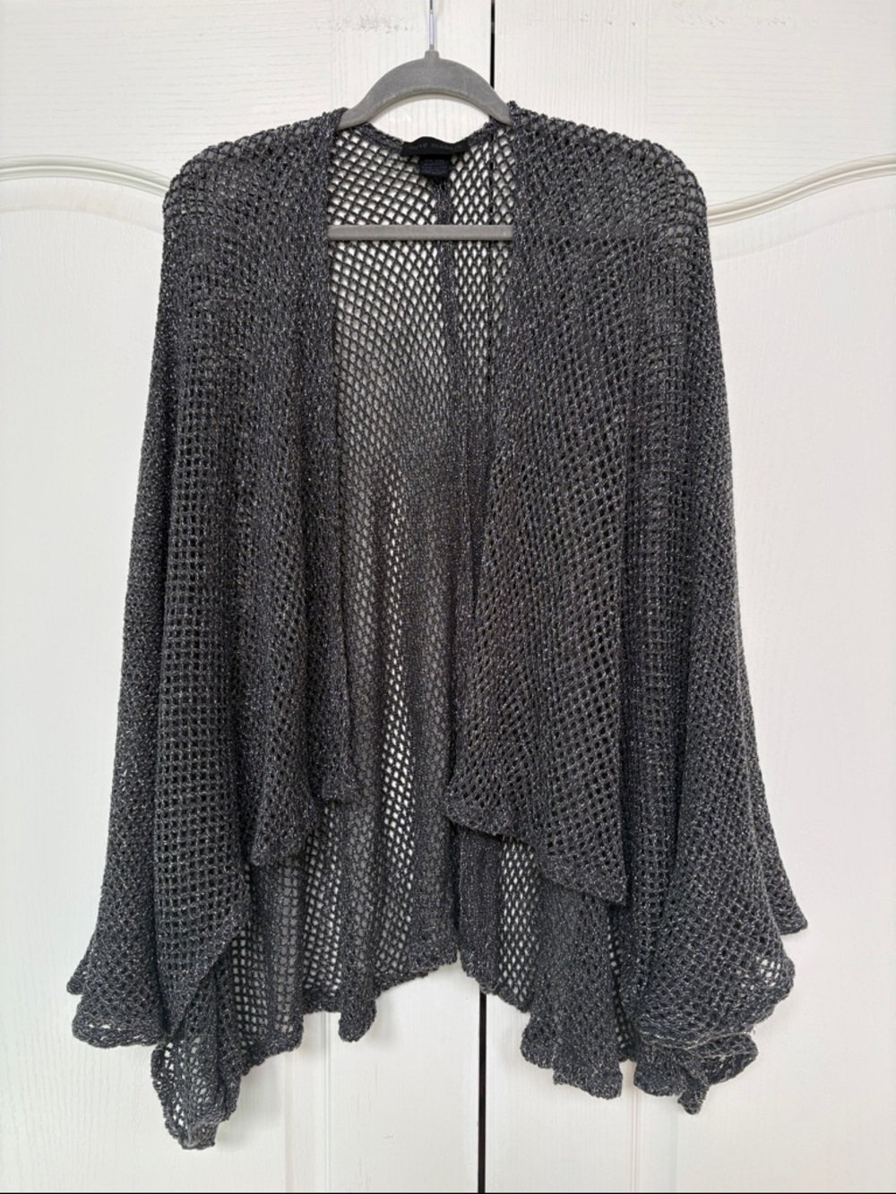 Steve Madden Open Knit Draped Cardigan - Charcoal Gray